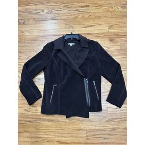 Coldwater Creek Fleece Motto Jacket Medium 10-12 Brown Asymmetrical Zip